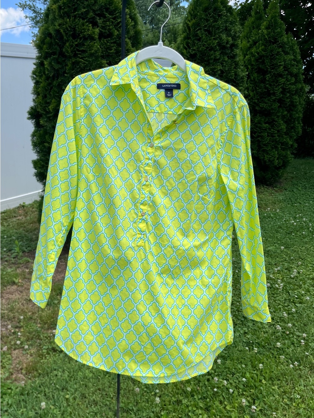 Lands' End Women’s Bright yellow and turquoise Geometric tunic blouse